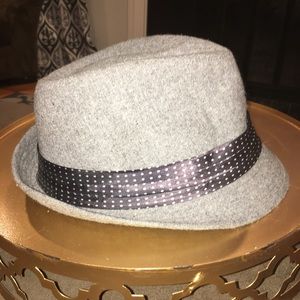 Gray Wool Fedora Polkadot Scarf Hat Sunhat